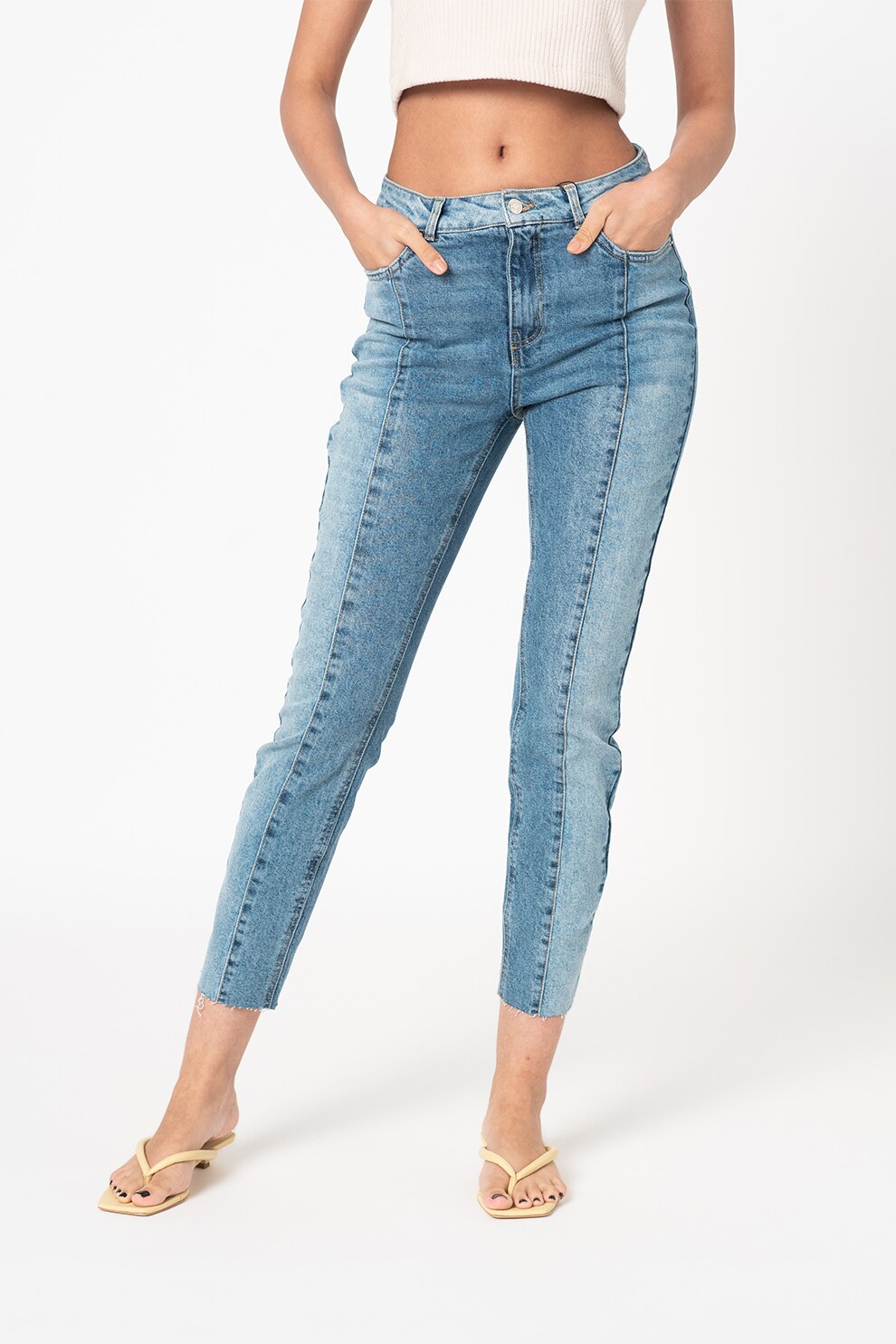 Vero Moda, Blugi crop cu croiala dreapta Brenda, Albastru deschis