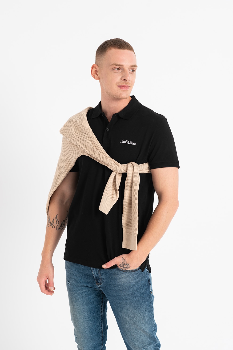 Jack&Jones, Set de tricouri polo de bumbac Ewan - 2 piese, Negru/Alb