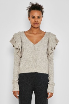 Noisy May, Cardigan cu decolteu in V si volane, Gri melange Noisy May, Cardigan cu decolteu in V si volane, Gri melange