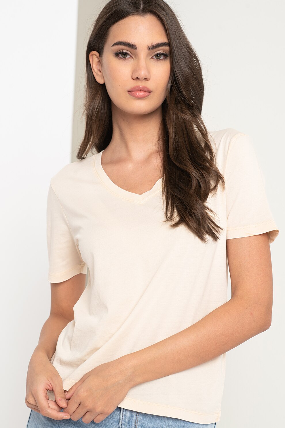 JdY, Tricou cu decolteu in V Myla, Alb fildes