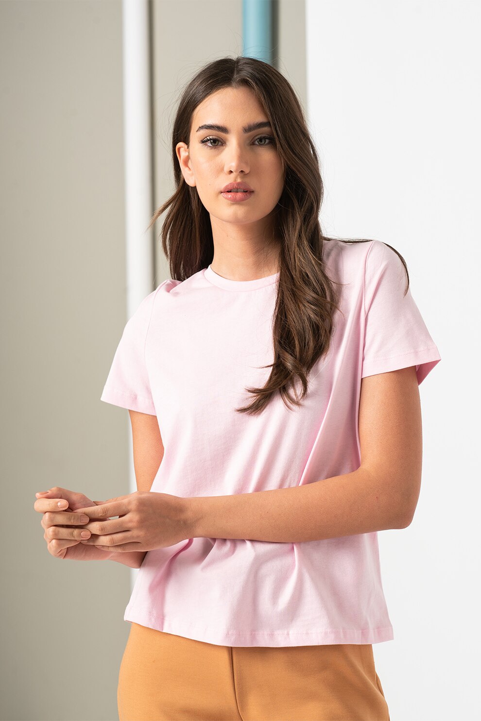 Vero Moda, Tricou din bumbac organic Articaolly, Roz pastel/Alb