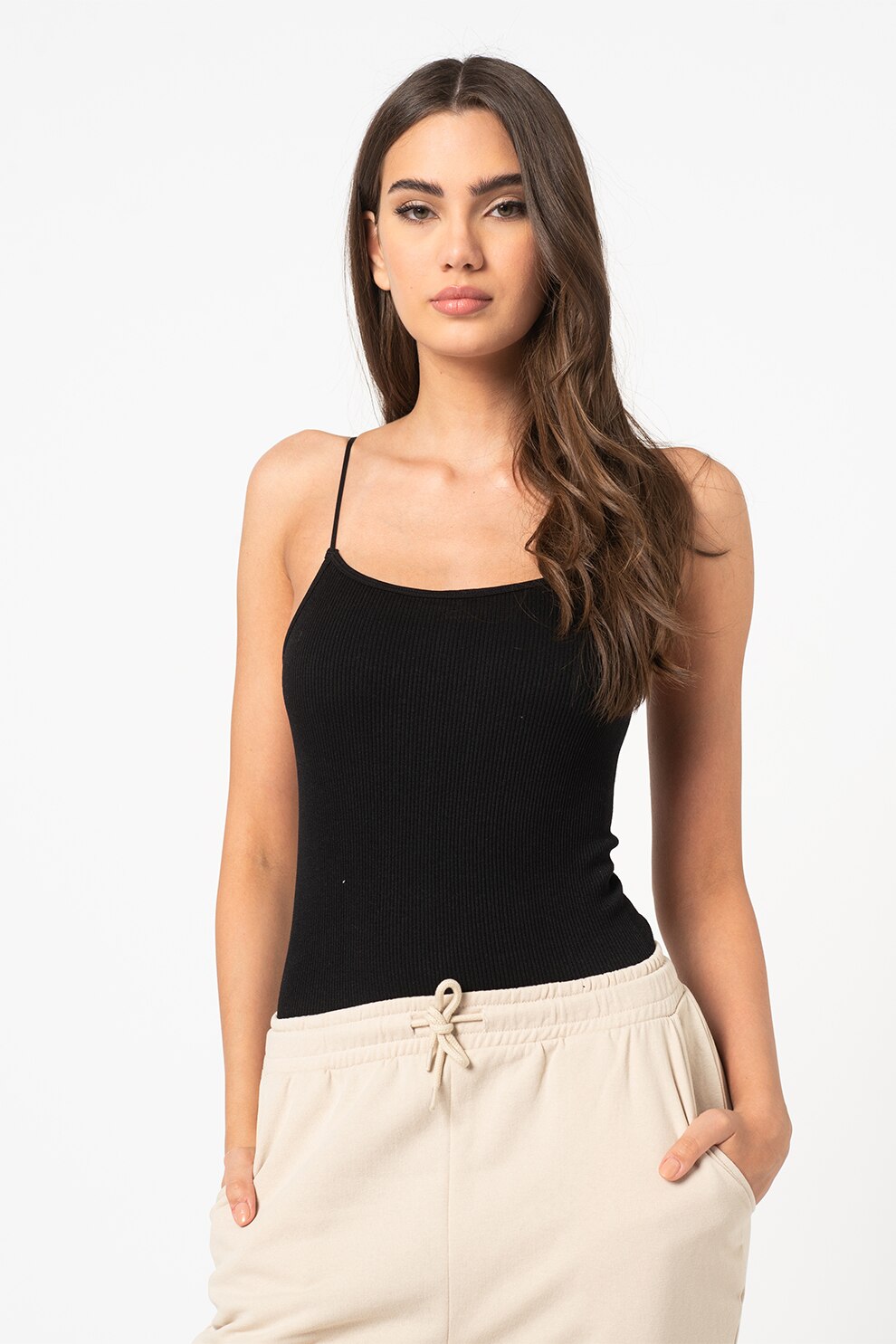 Only, Top tip body cu aspect striat Reese, Negru