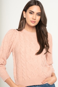 Vero Moda, Pulover crop cu model torsade Inger, Roz Vero Moda, Pulover crop cu model torsade Inger, Roz