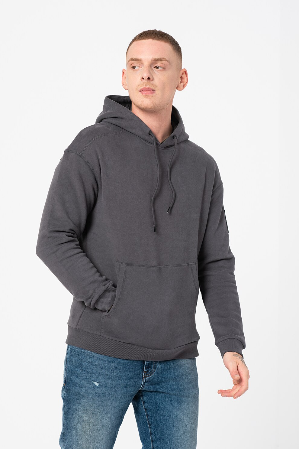Jack&Jones, Set de hanorace din amestec de bumbac cu buzunar kangaroo -2 piese, gri antracit, crem