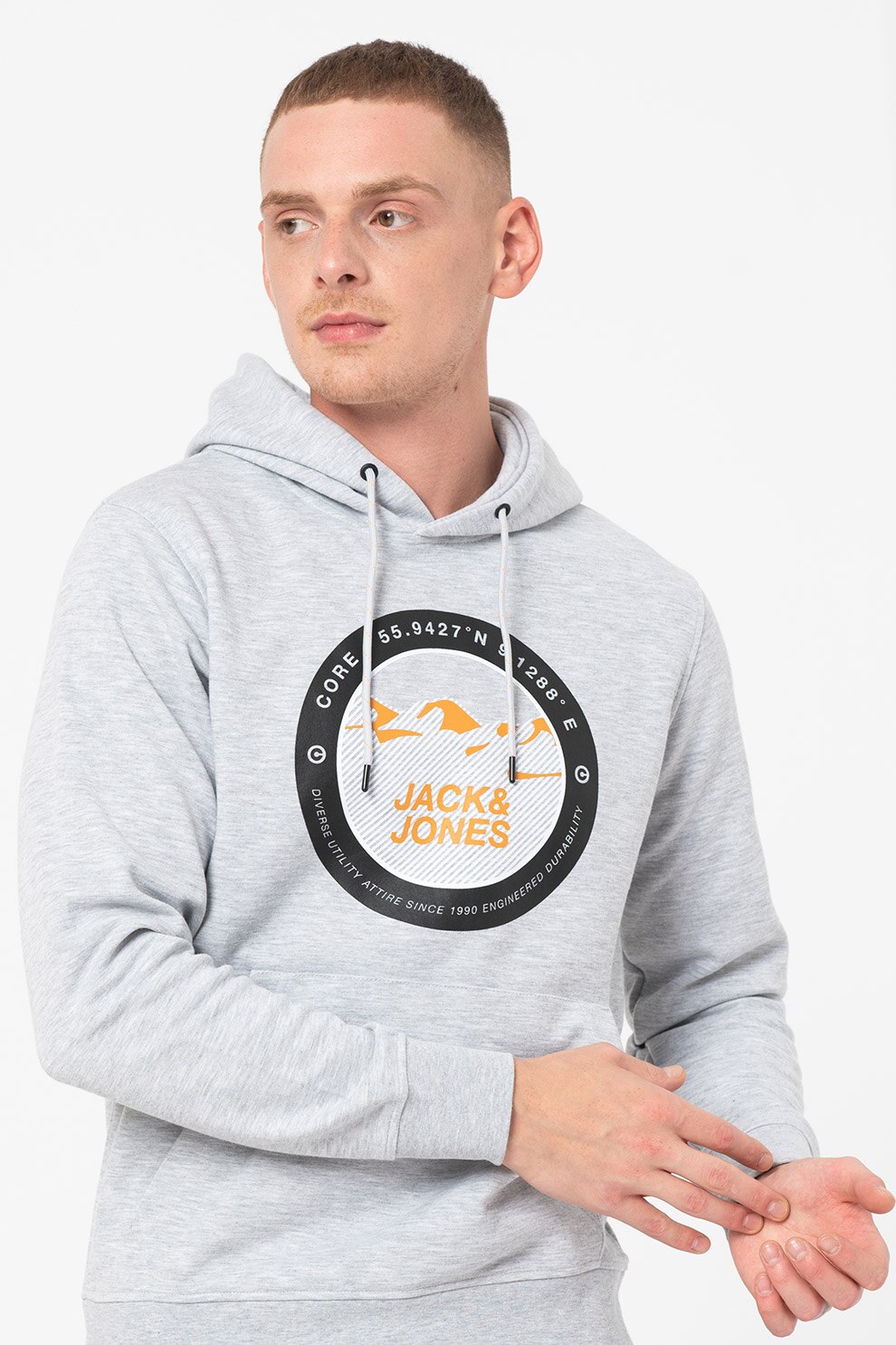 Jack&Jones, Set de hanorace cu imprimeu logo Bilo - 2 piese, Bleumarin/Gri melange
