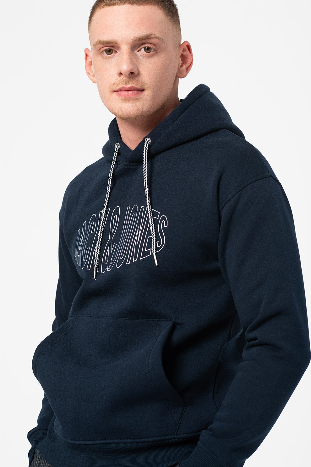 Jack&Jones, Set de hanorac cu imprimeu logo World - 2 piese, Bleumarin/Gri deschis melange