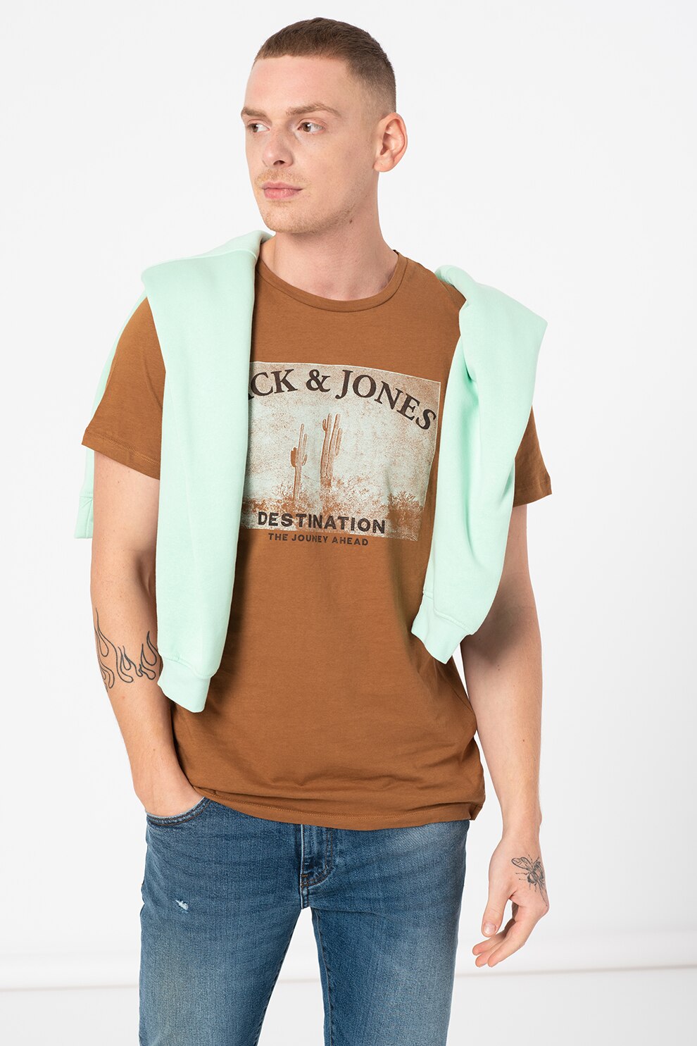 Jack&Jones, Tricou cu imprimeu logo si grafic Jati, Scortisoara
