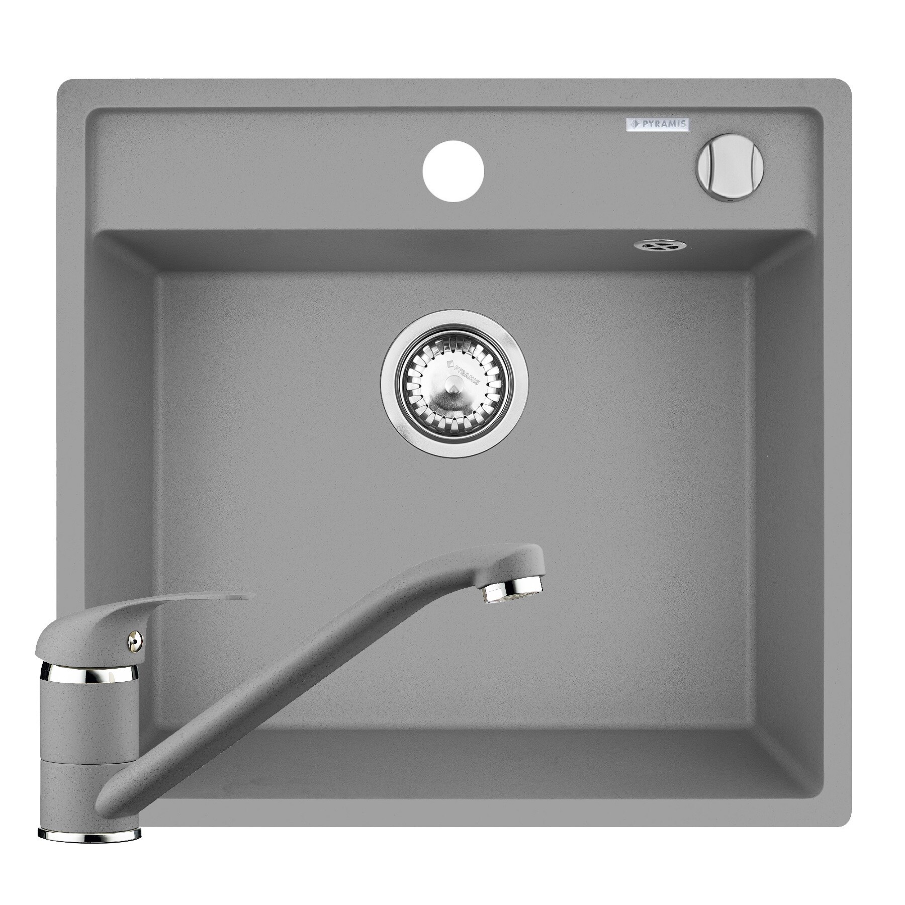 Pachet chiuveta si baterie Pyramis ALYA, dimensiune 530x500mm, adancime 190mm, 1 cuva, pipa standard, finisaj Pyragranite industrial grey