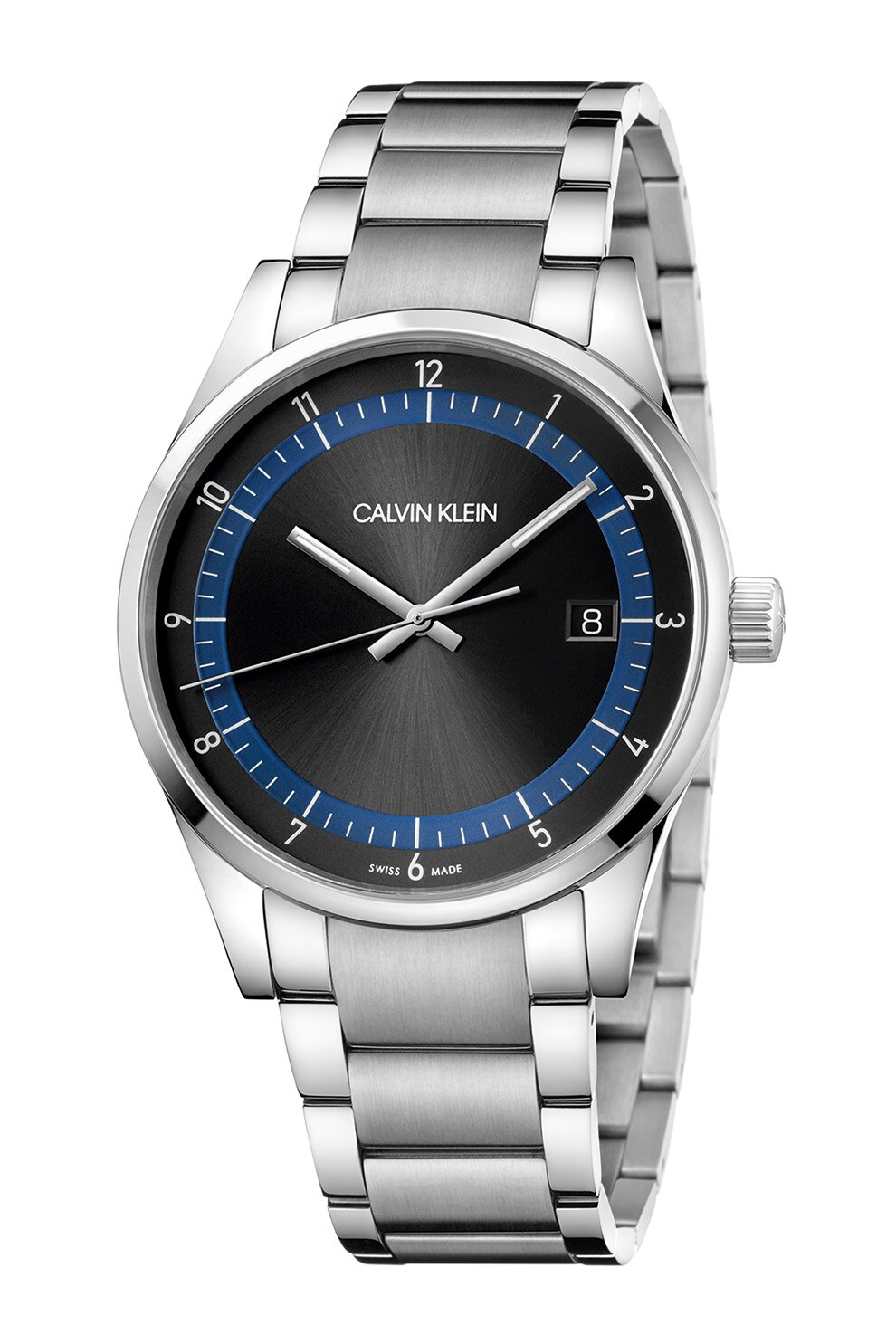 CALVIN KLEIN, Ceas quartz cu bratara din otel inoxidabil si logo, Argintiu