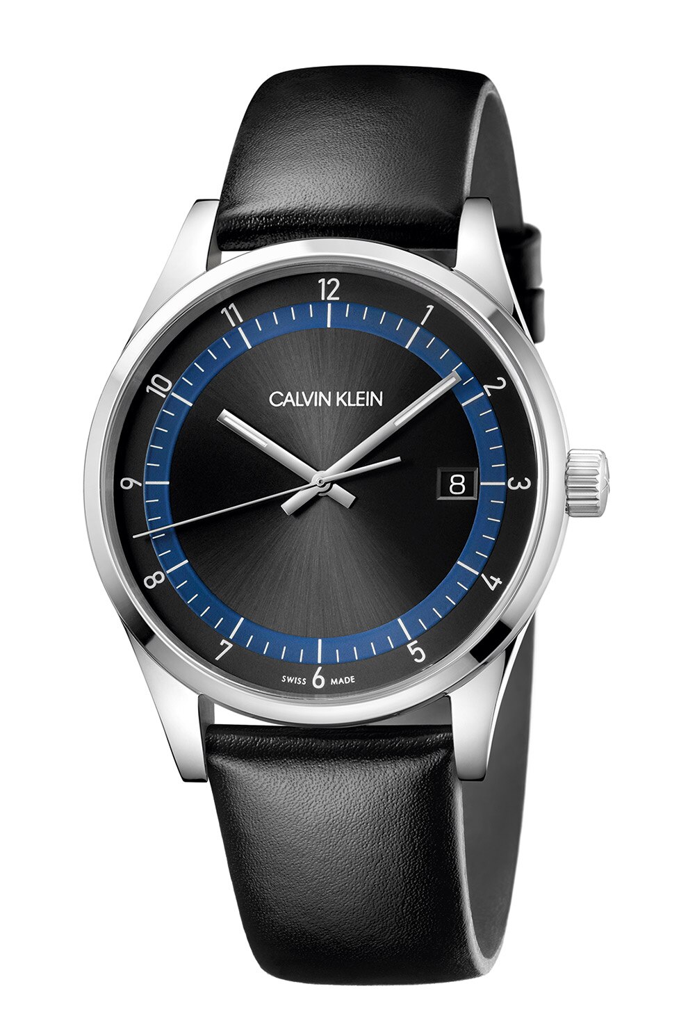 CALVIN KLEIN, Ceas quartz cu o curea de piele, Negru/Argintiu