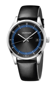 CALVIN KLEIN, Ceas quartz cu o curea de piele, Negru/Argintiu CALVIN KLEIN, Ceas quartz cu o curea de piele, Negru/Argintiu