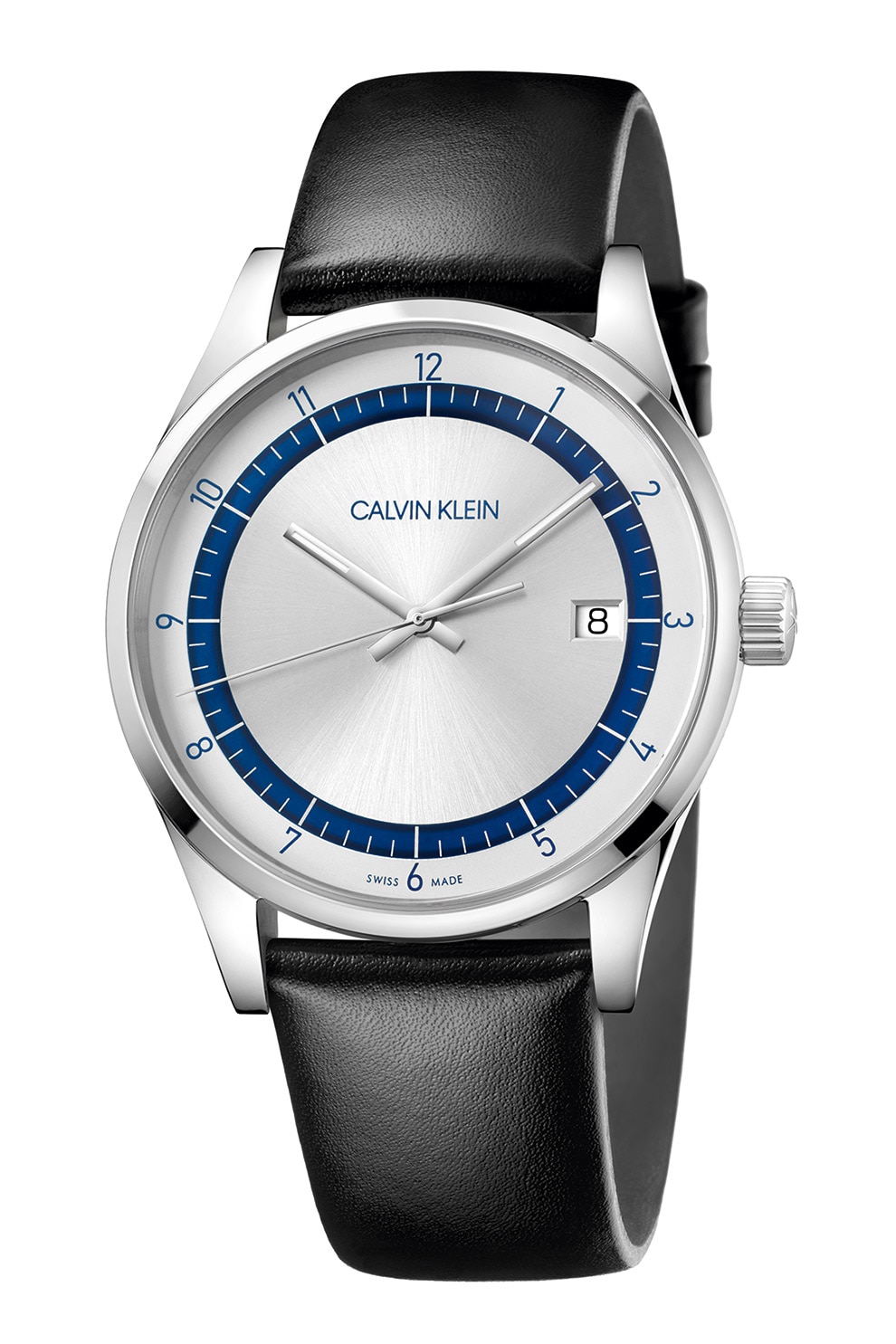 CALVIN KLEIN, Ceas quartz cu o curea de piele, Negru/Argintiu