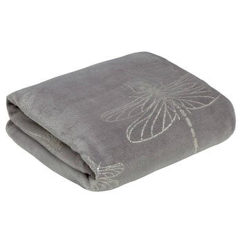 Cuvertura de Pat, Patura pled, Eva Minge Eurofirany, 150X200, LORI, Grafit in libelule aurii Cuvertura de Pat, Patura pled, Eva Minge Eurofirany, 150X200, LORI, Grafit in libelule aurii