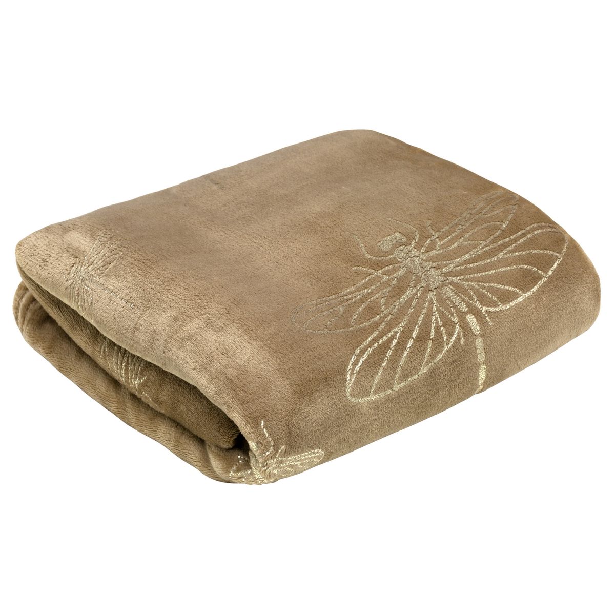Cuvertura de Pat, Patura pled, Eva Minge Eurofirany, 150X200, LORI, Bej inchis in libelule aurii