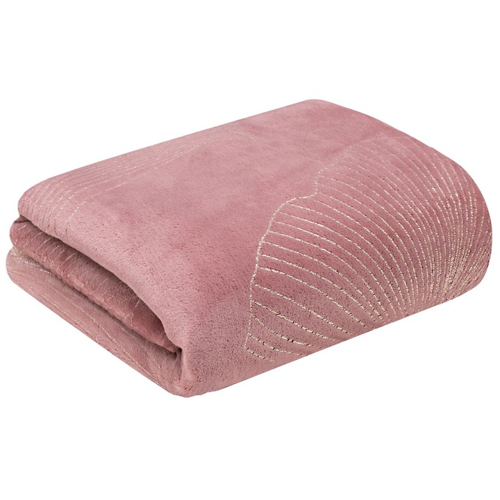 Кувертюра одеяло, Eurofirany GINKO1, 150х200 см, Розов в златисти листа от Гинко