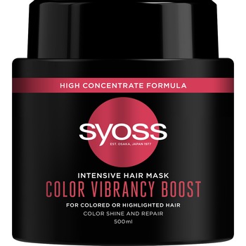 Masca de par Syoss Intensive Color Vibrancy Boost pentru par vopsit sau cu suvite colorate, 500ml Masca de par Syoss Intensive Color Vibrancy Boost pentru par vopsit sau cu suvite colorate, 500ml