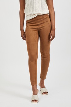 Vila, Colanti de piele intoarsa sintetica cu talie inalta Ghita, Cafeniu Vila, Colanti de piele intoarsa sintetica cu talie inalta Ghita, Cafeniu