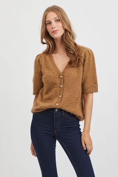Vila, Cardigan cu nasturi si decolteu in V, Cafeniu Vila, Cardigan cu nasturi si decolteu in V, Cafeniu