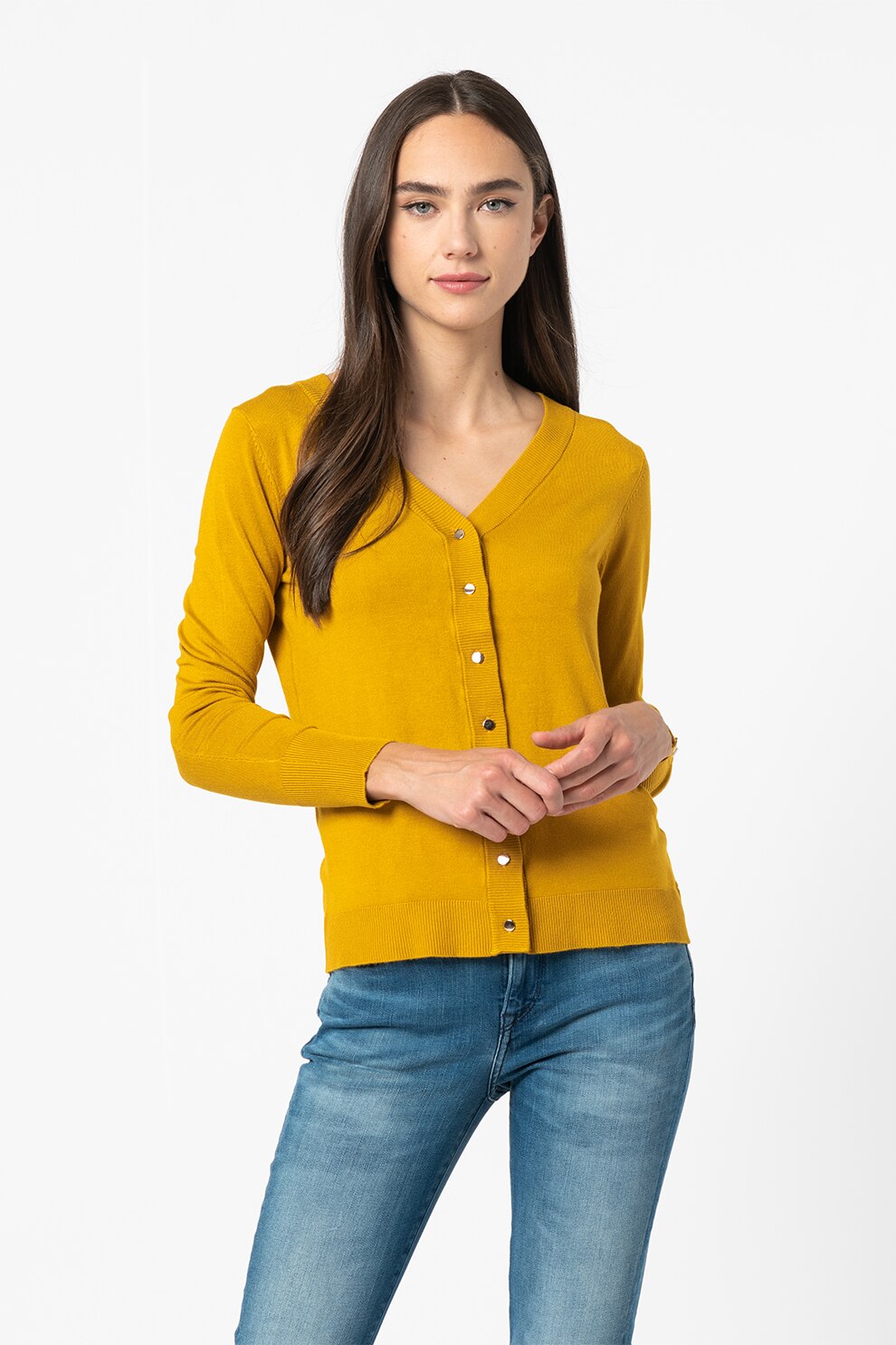 Vila, Cardigan cu decolteu in V Jeneve, Galben mustar