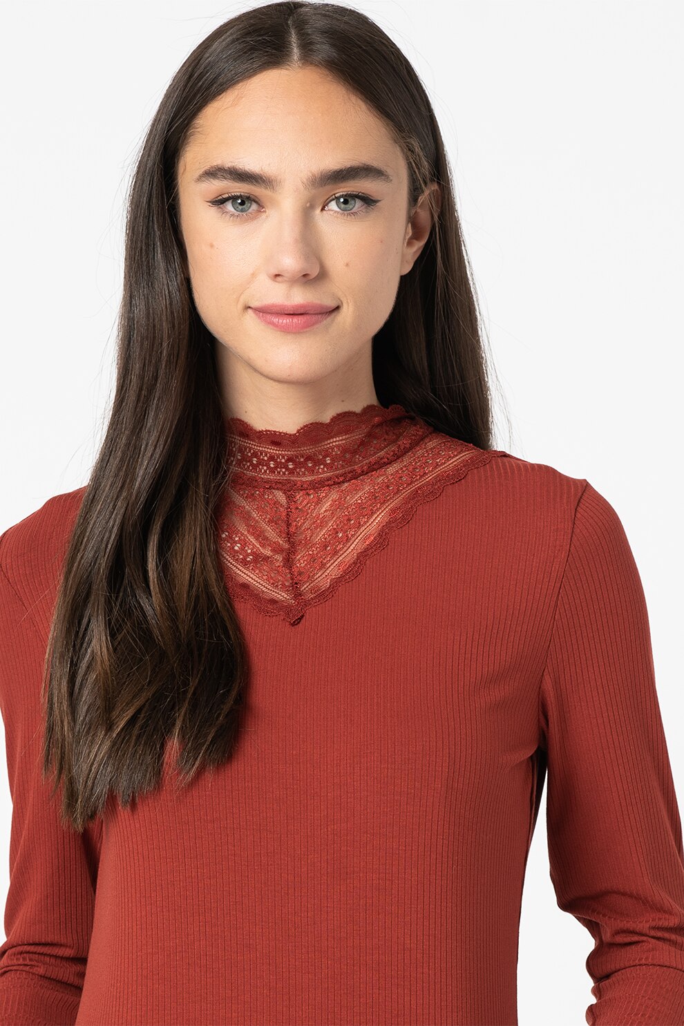 Vila, Bluza cu striatii si insertii de dantela Lolita, Visiniu, L