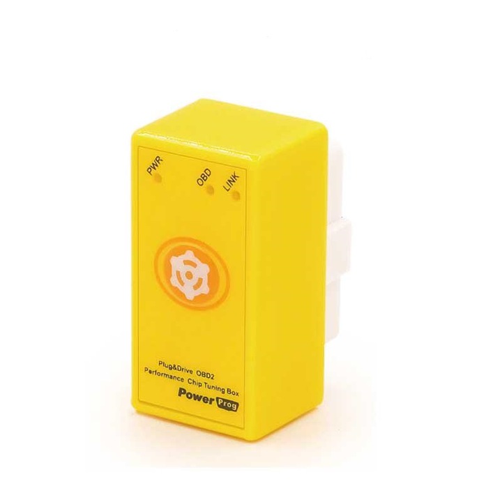 OEM OBD2 Tuning Box Chip, 35%-kal nagyobb teljesítmény és 25%-kal nagyobb nyomaték, benzinmotorokhoz, sárga