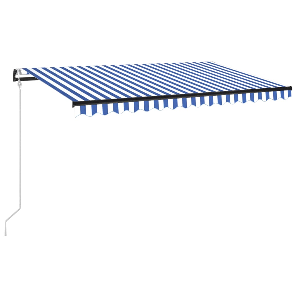 Copertina retractabila automat cu senzor de vant si LED vidaXL, Aluminiu, 400 x 350 cm, Albastru/Alb