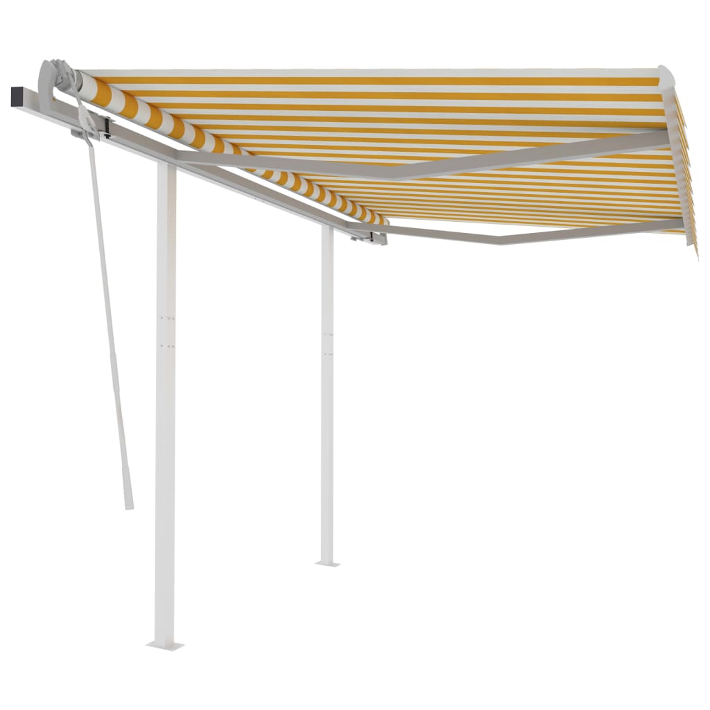 Copertina retractabila manual cu stalpi vidaXL, Tesatura, 300 x 250 cm, Galben/Alb