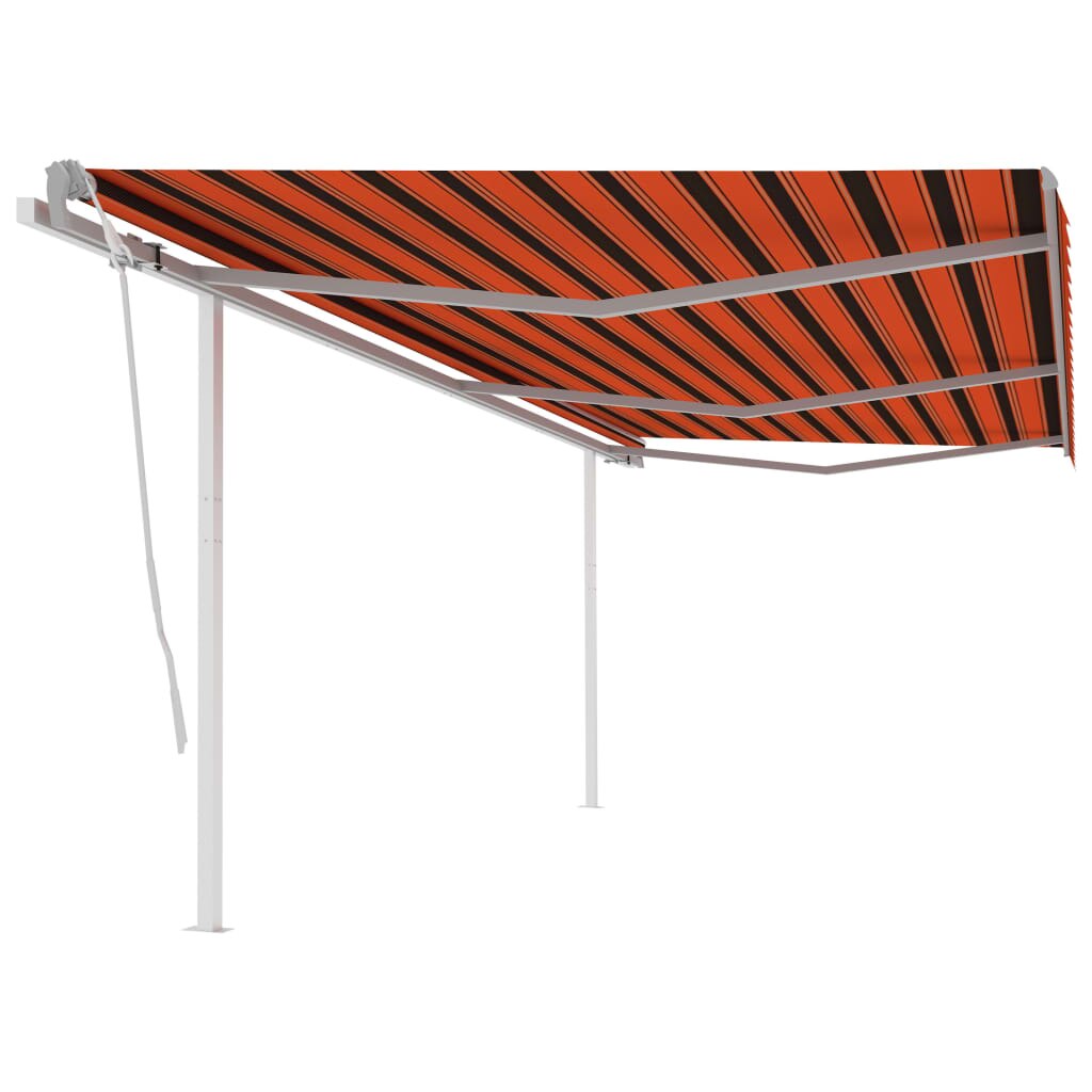 Copertina retractabila manual cu stalpi vidaXL, Tesatura, 600 x 300 cm, Portocaliu/Maro