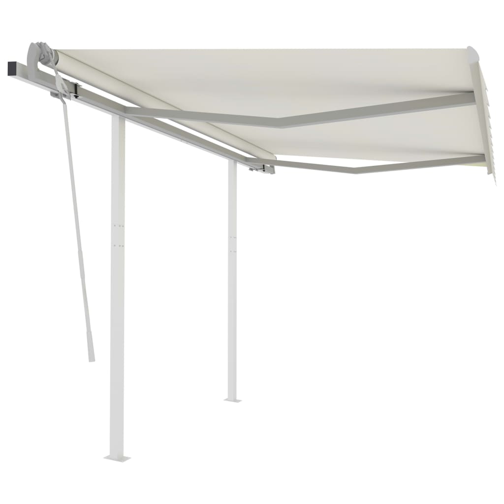 Copertina retractabila manual cu stalpi vidaXL, Tesatura, 350 x 250 cm, Crem