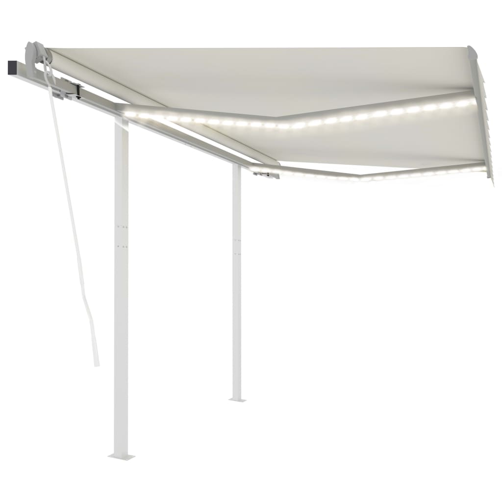 Copertina cu stalpi retractabila automat cu LED si senzor de vant vidaXL, Tesatura, 300 x 250 cm, Crem
