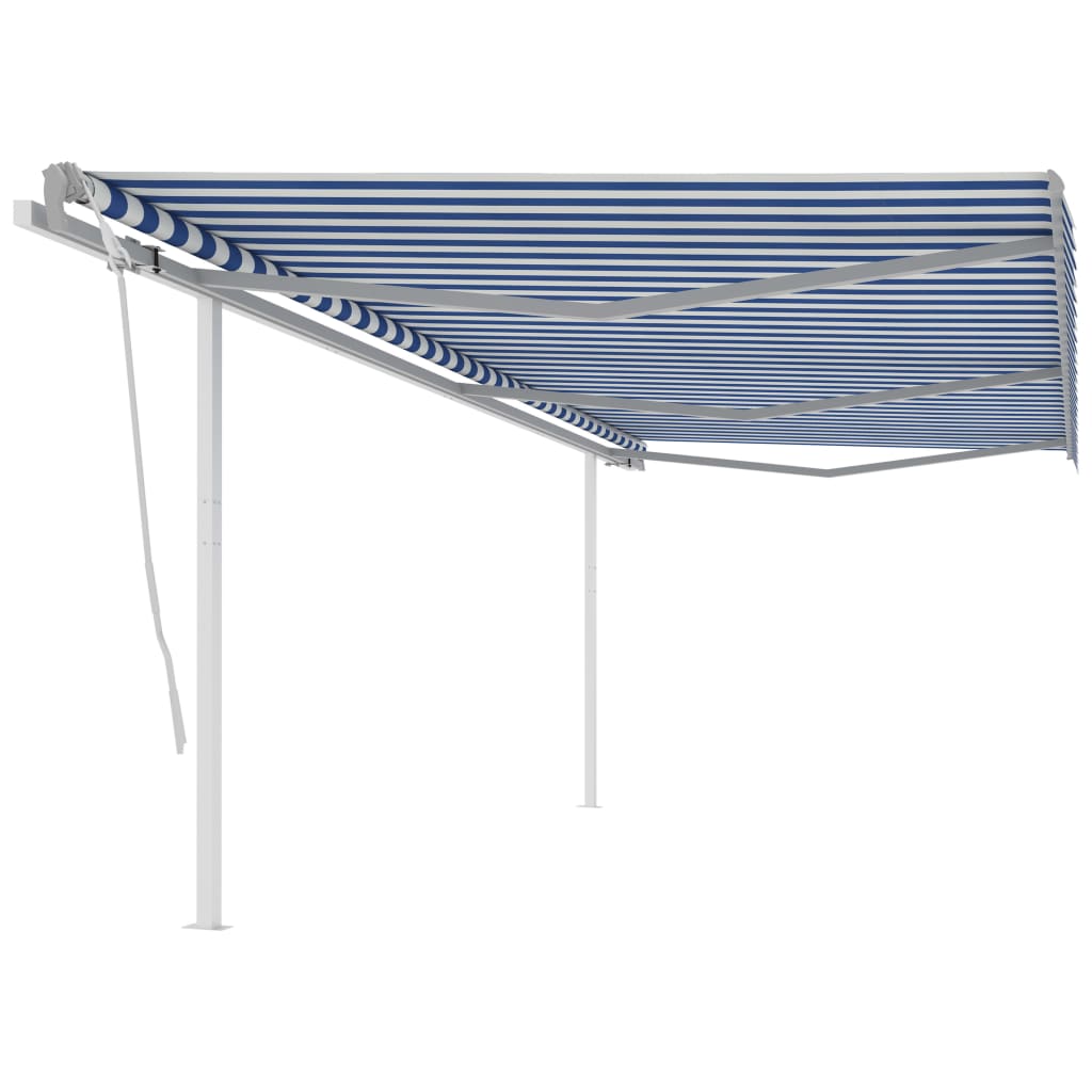 Copertina retractabila manual cu stalpi vidaXL, Tesatura, 600 x 300 cm, Albastru/Alb