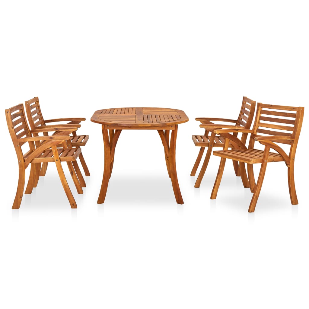 Set mobilier de gradina cu 5 piese din lemn masiv vidaXL, Lemn de acacia, 150 x 90 x 75 cm, Maro