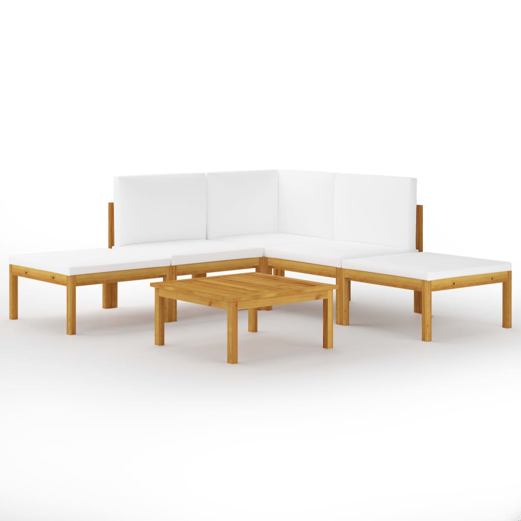 Set mobilier de gradina din 6 piese cu perna vidaXL, Lemn de acacia, 63 x 63 x 30 cm, Maro/Crem