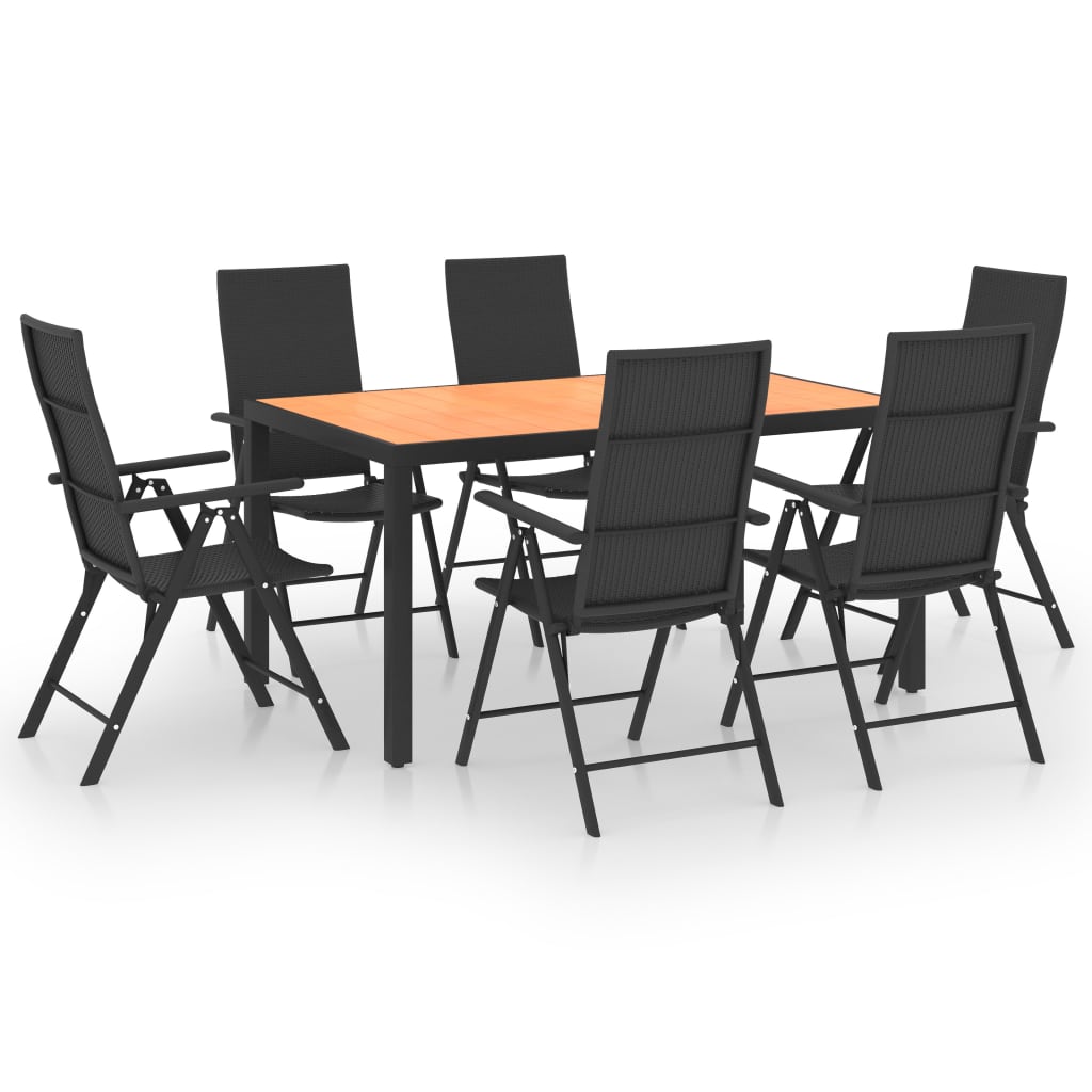 Set mobilier de gradina cu 7 piese din aluminiu vidaXL, Poliratan, 150 x 90 x 74 cm, Negru/Maro