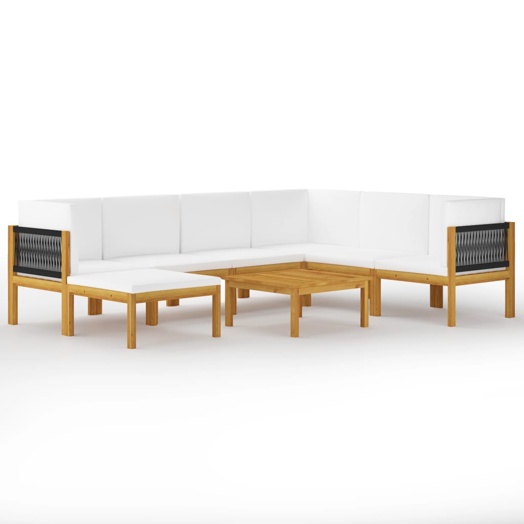Set mobilier de gradina din 8 piese cu perne vidaXL, Lemn de acacia, 63 x 63 x 30 cm, Maro/Crem