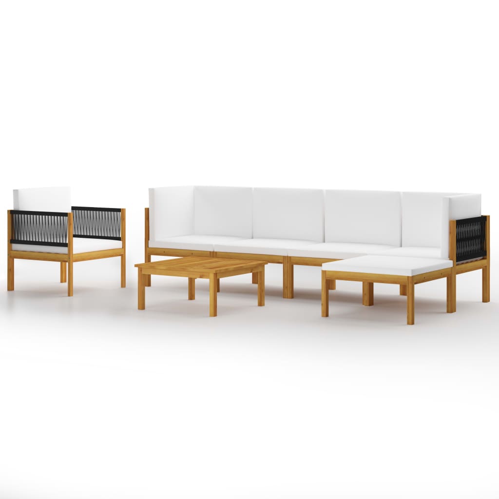 Set mobilier de gradina din 7 piese cu fotoliu si perne vidaXL, Lemn de acacia, 63 x 63 x 30 cm, Maro/Crem