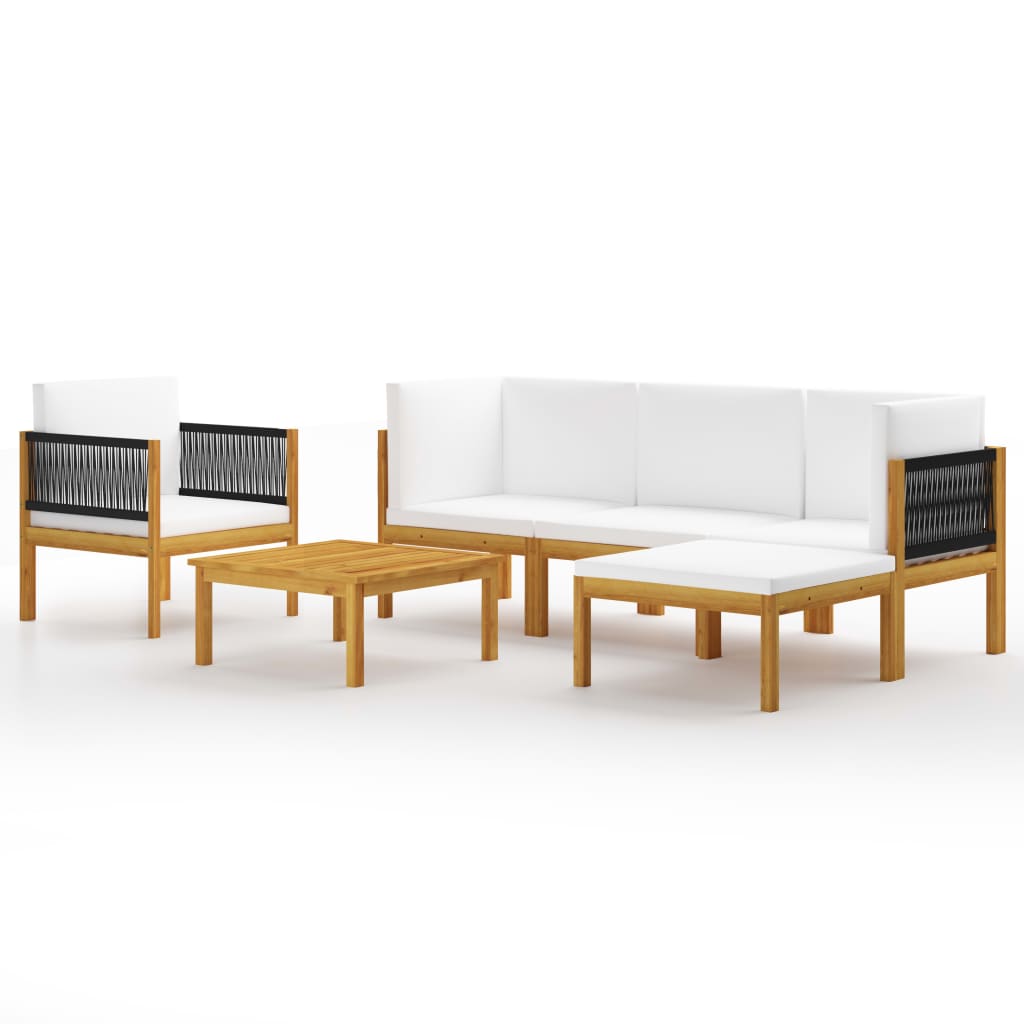 Set mobilier de gradina din 6 piese cu fotoliu si perne vidaXL, Lemn de acacia, 63 x 63 x 30 cm, Maro/Crem