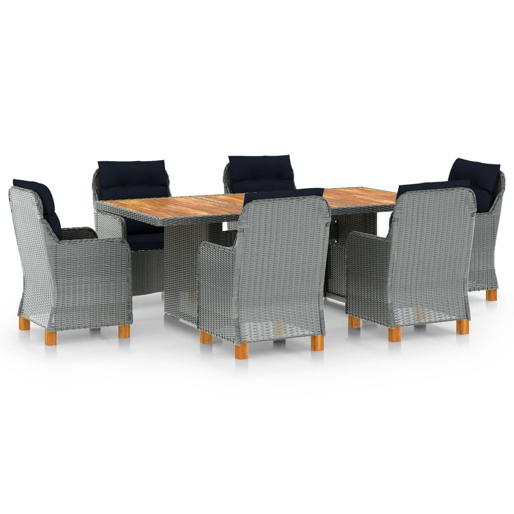 Set mobilier de exterior din 7 piese cu perne de spatar vidaXL, Poliratan, 200 x 100 x 74 cm, Gri deschis/Maro