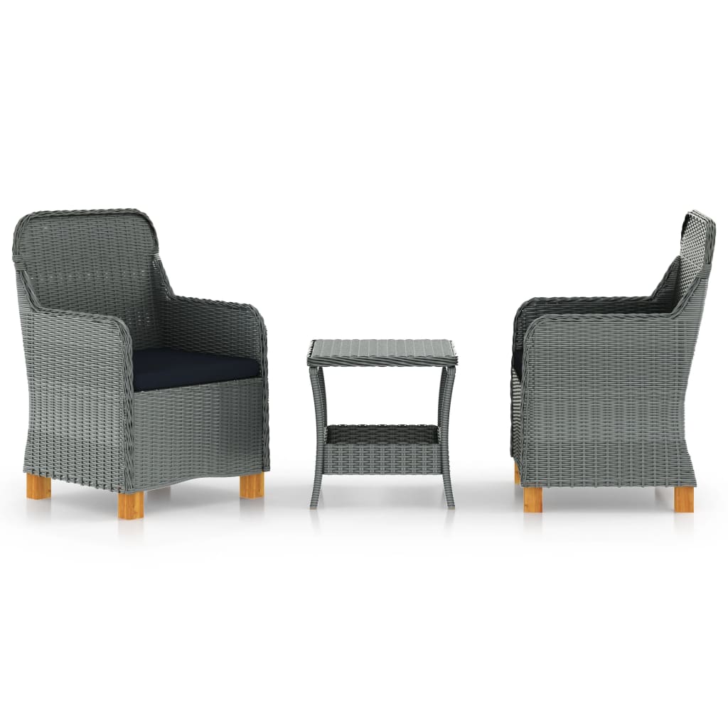 Set mobilier de gradina/exterior din 3 piese cu perne vidaXL, Poliratan, 45 x 45 x 46.5 cm, Gri deschis/Negru