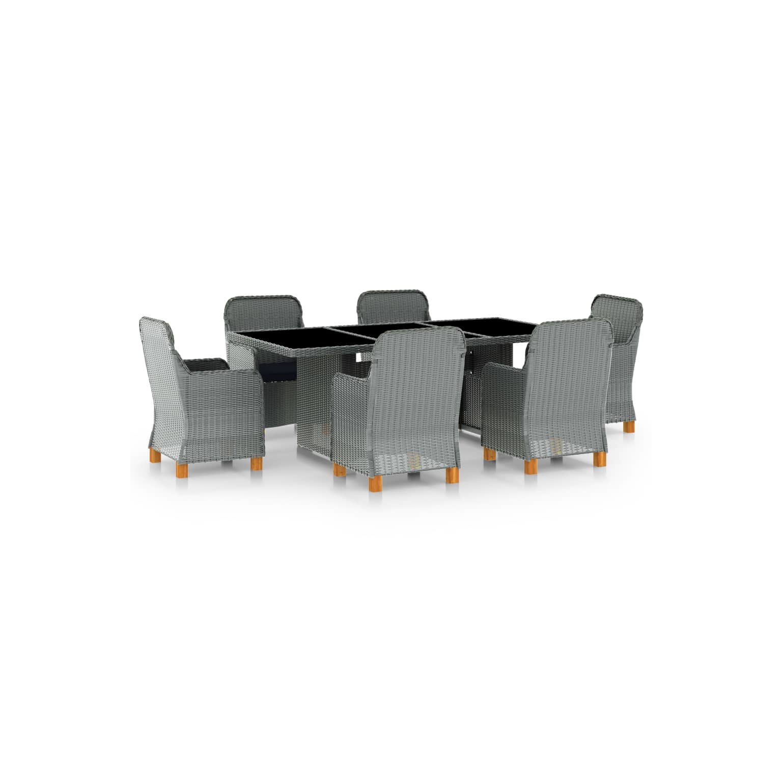 Set mobilier de exterior din 7 piese cu perne incluse vidaXL, Poliratan, 200 x 100 x 74 cm, Gri