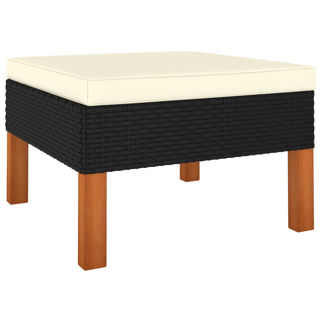 Taburet pentru picioare cu perne vidaXL, Poliratan, 60 x 60 x 32 cm, Negru/Crem
