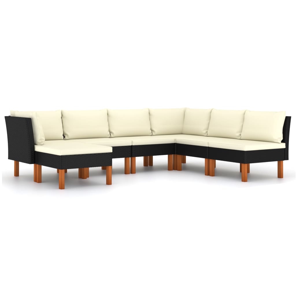 Set mobilier de gradina cu 6 canapele si 1 taburet vidaXL, Poliratan, Negru/Crem