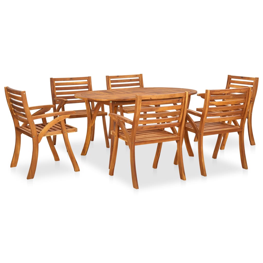 Set mobilier de gradina cu 7 piese din lemn masiv vidaXL, Lemn de acacia, 150 x 90 x 75 cm, Maro