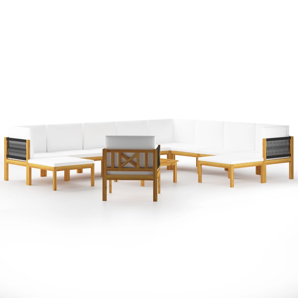 Set mobilier de gradina din 12 piese cu fotoliu si perne vidaXL, Lemn de acacia, 63 x 63 x 30 cm, Maro/Crem