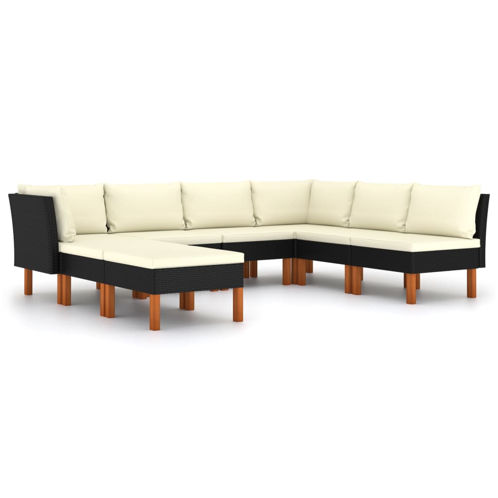 Set mobilier de gradina cu 6 canapele si 2 tabureti vidaXL, Poliratan, Negru/Crem