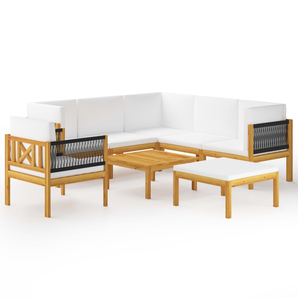 Set mobilier de gradina din 8 piese cu fotoliu si perne vidaXL, Lemn de acacia, 63 x 63 x 30 cm, Maro/Crem