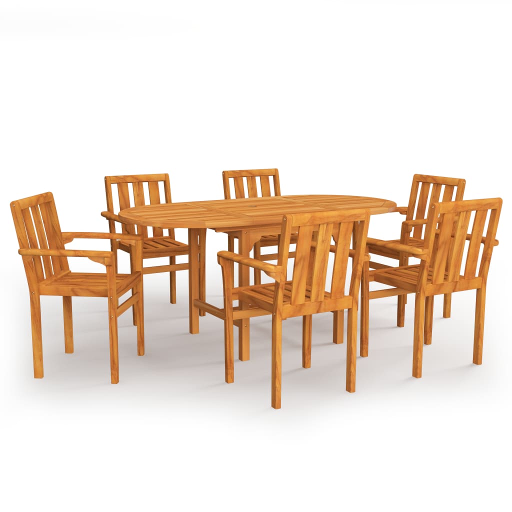 Set mobilier de gradina din 7 piese cu masa extensibila vidaXL, Lemn, (110-160) x 80 x 75 cm, Maro