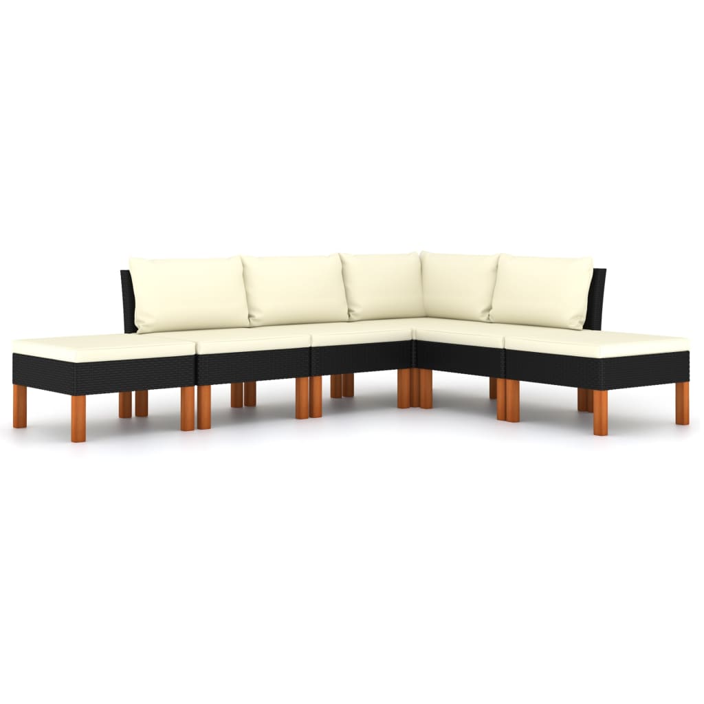 Set mobilier de gradina cu 4 canapele si 2 tabureti cu perne vidaXL, Poliratan, Negru/Crem