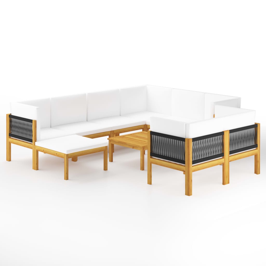 Set mobilier de gradina din 10 piese cu perne vidaXL, Lemn de acacia, 63 x 63 x 30 cm, Maro/Crem