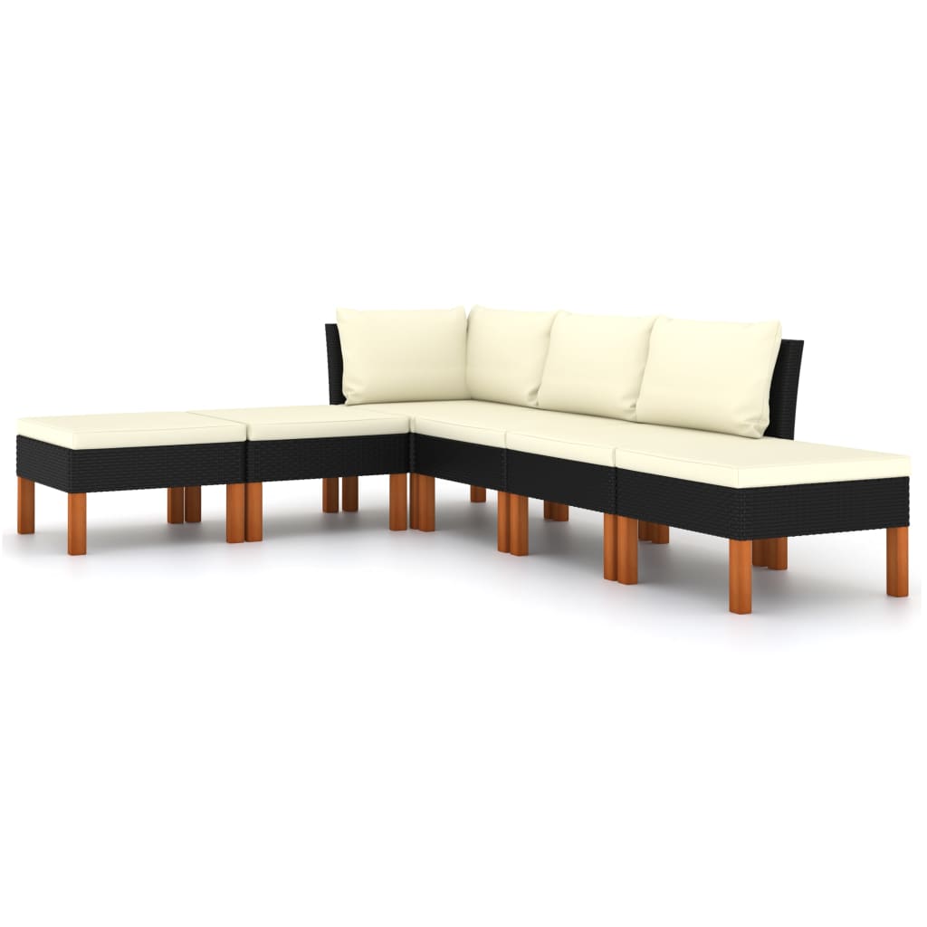 Set mobilier de gradina cu 3 canapele si 3 tabureti cu perne vidaXL, Poliratan, Negru/Crem